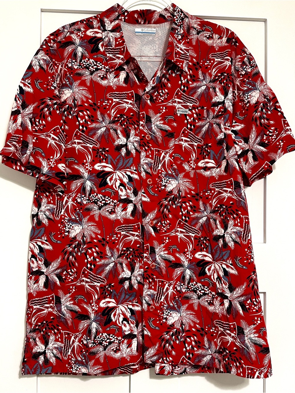 Columbia Men's Red PFG Trollers Best Short Sleeve Shirt • Large